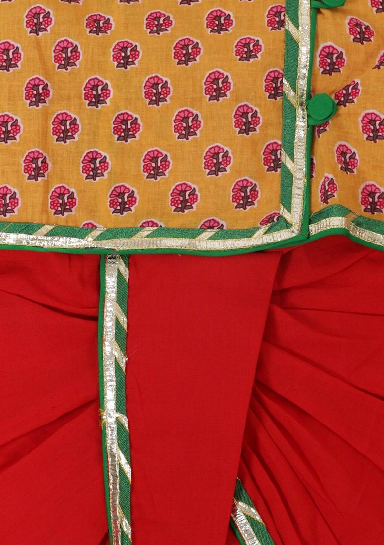 Mustard Printed Cotton Kurta Dhoti Set For Boys - Indya