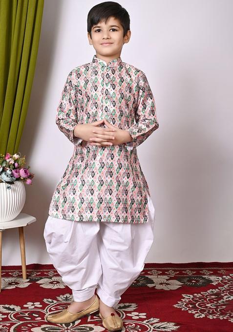 Peach Embroidered Silk Kurta Set For Boys — view on Indya