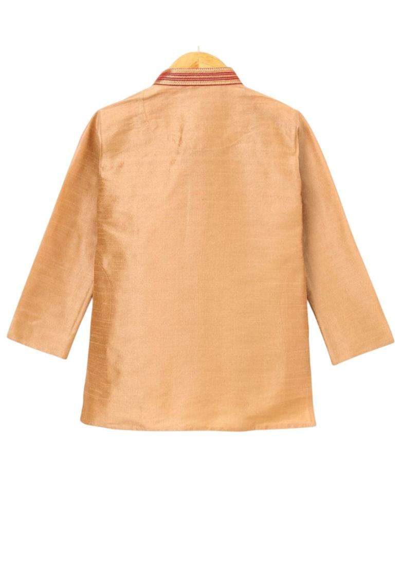 Gold Solid Cotton Kurta Set For Boys - Indya