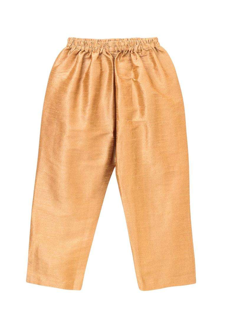 Gold Solid Cotton Kurta Set For Boys - Indya