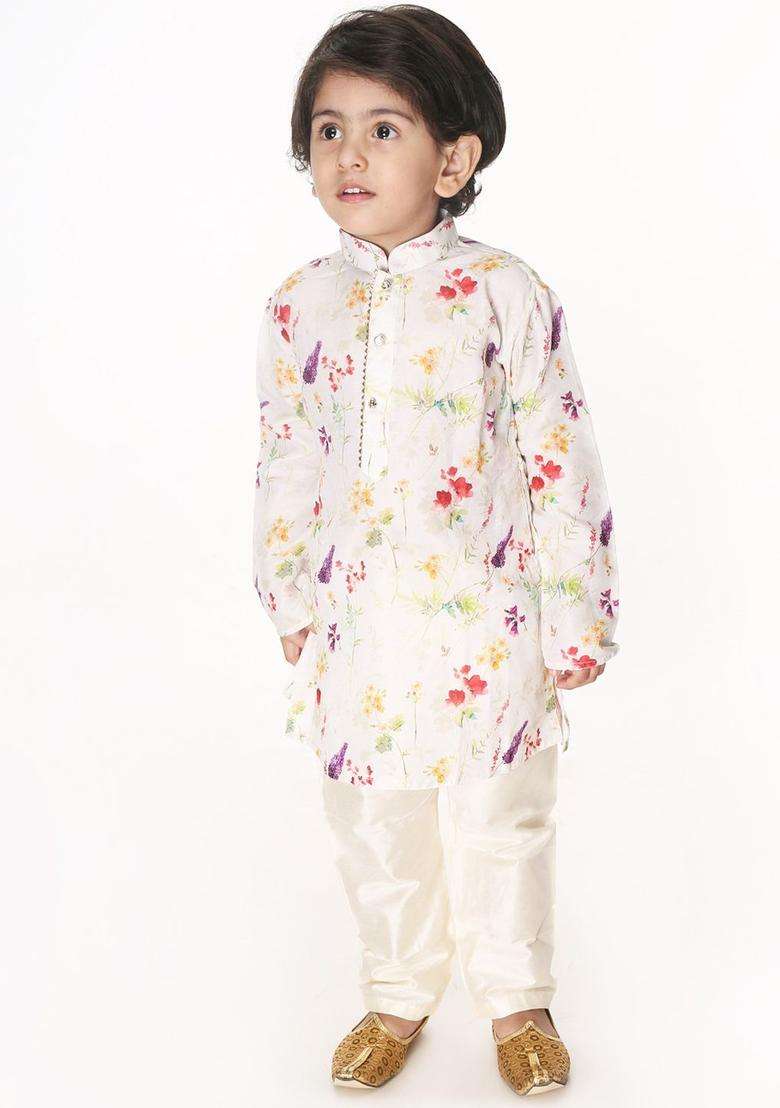 Multi Embroidered Cotton Kurta Set For Boys - Indya