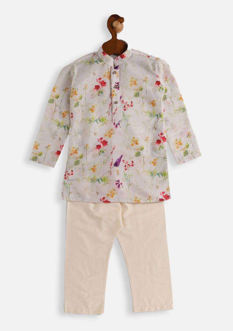 Multi Embroidered Cotton Kurta Set For Boys - Indya