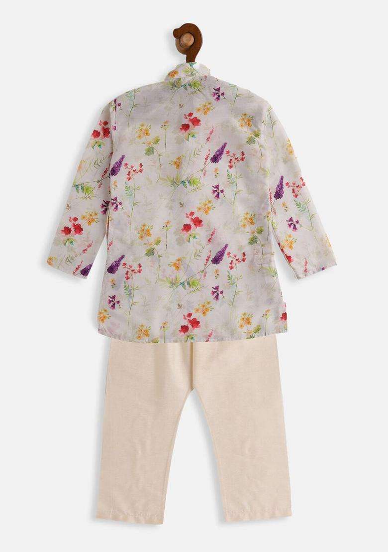 Multi Embroidered Cotton Kurta Set For Boys - Indya