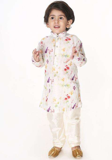 Multi Embroidered Cotton Kurta Set For Boys