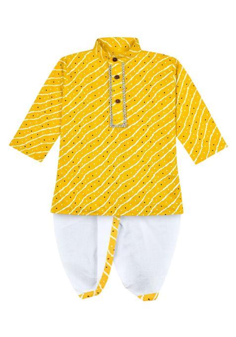 Yellow Striped Viscose Kurta Set For Boys — view on Indya