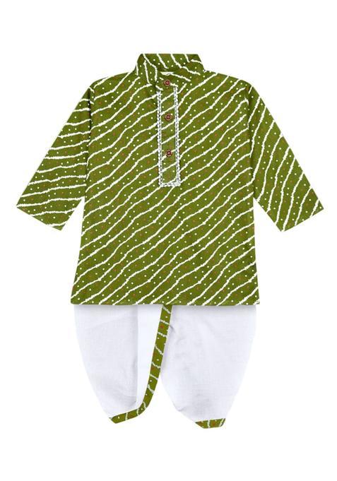 Green Printed Viscose Kurta Set For Boys — view on Indya