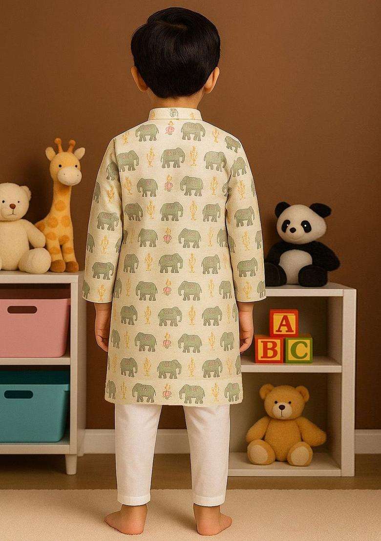 Brown Printed Cotton Kurta Set For Boys - Indya