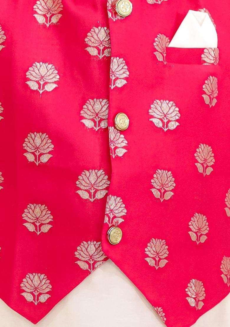 White Solid Silk Kurta Set For Boys - Indya