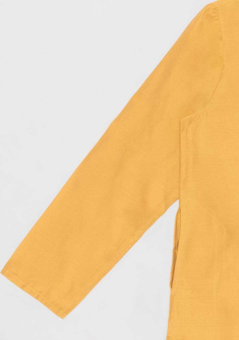 Mustard Printed Viscose Kurta Set For Boys - Indya