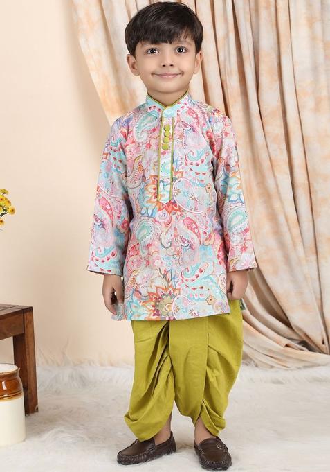 Blue Printed Cotton Kurta Set For Boys — view on Indya