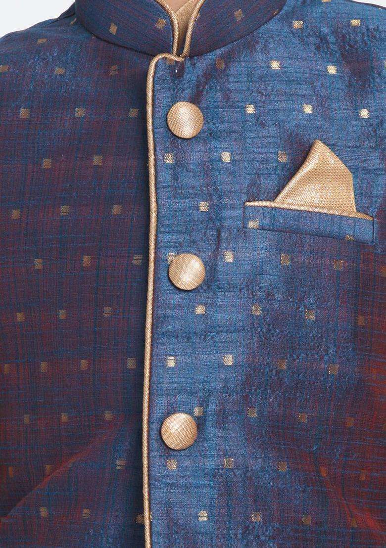 Rose Gold Solid Silk Kurta Set For Boys - Indya