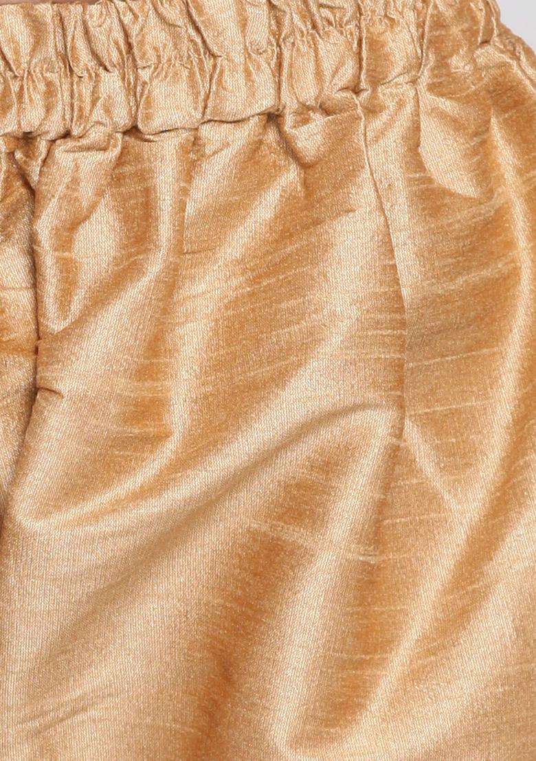 Rose Gold Solid Silk Kurta Set For Boys - Indya
