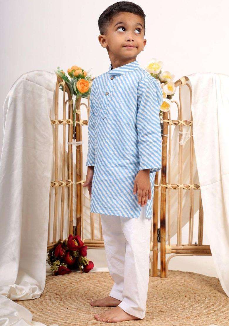 Grey Printed Cotton Kurta Set For Boys - Indya