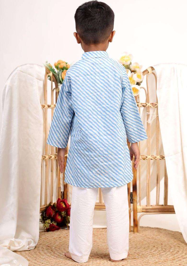 Grey Printed Cotton Kurta Set For Boys - Indya