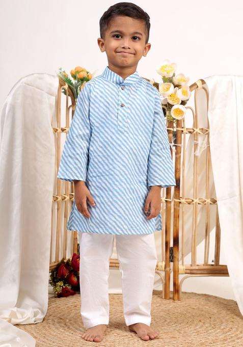 Grey Printed Cotton Kurta Set For Boys