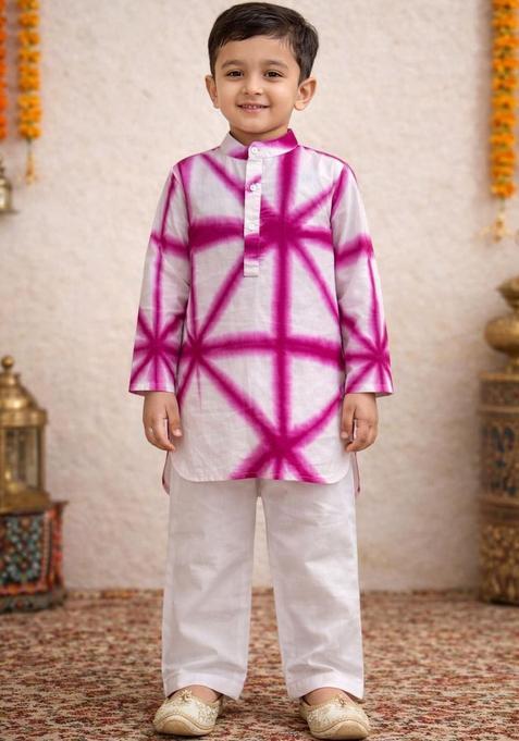 White Dyed Cotton Kurta Set For Boys — view on Indya
