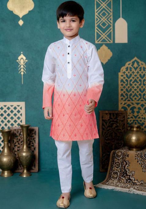 White Dyed Cotton Kurta Set For Boys — view on Indya