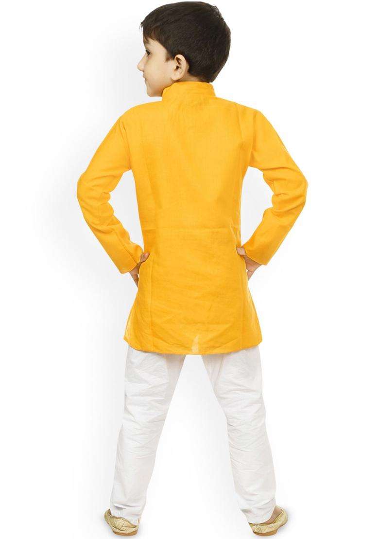 Yellow Embroidered Cotton Kurta Set For Boys - Indya
