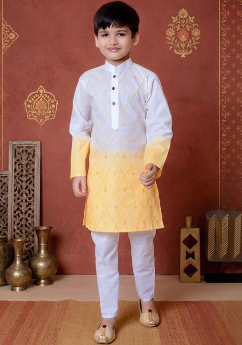 White Dyed Cotton Kurta Set For Boys — view on Indya