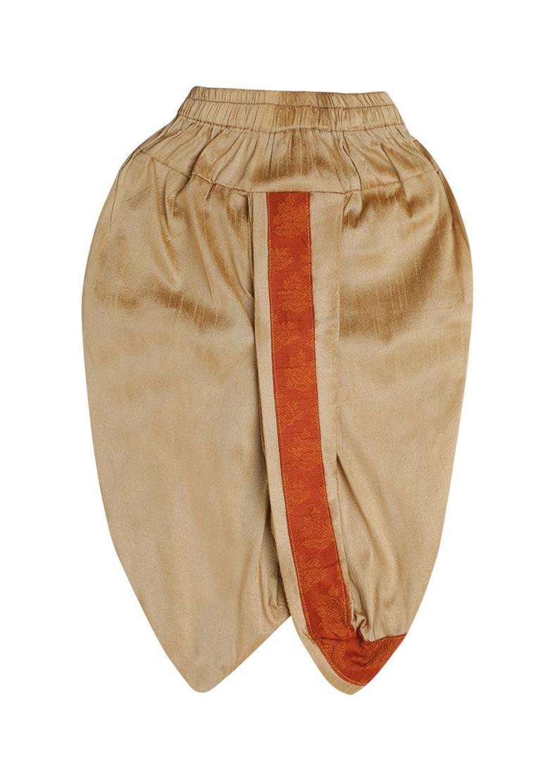 Brown Self Design Silk Kurta Set For Boys - Indya
