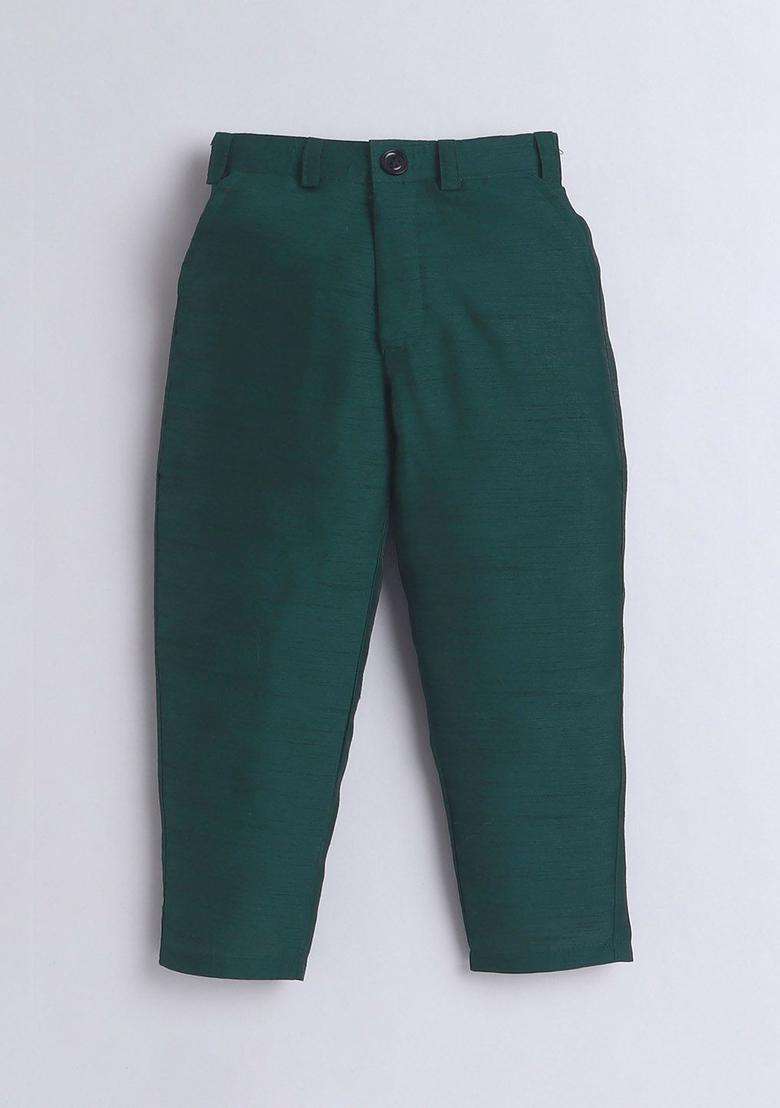 Green Embroidered Velvet Kurta Set For Boys - Indya