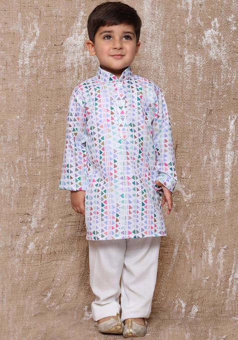Blue Printed Cotton Kurta Set For Boys — view on Indya