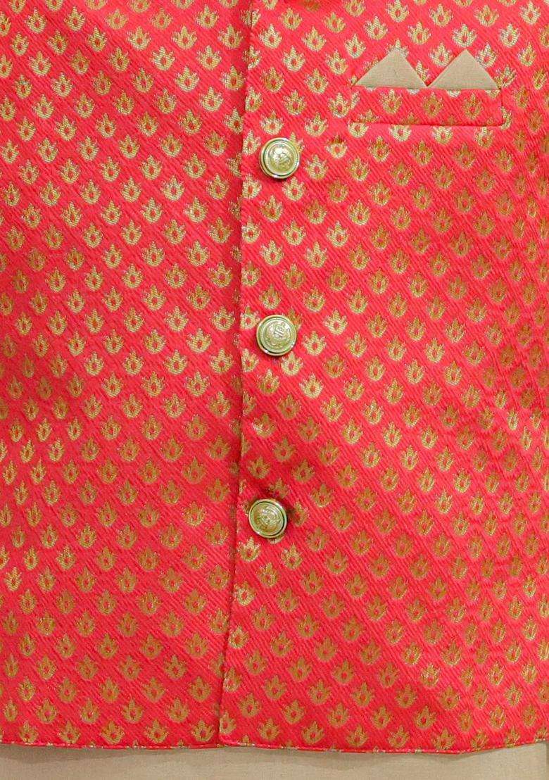 Coral Solid Cotton Kurta Set For Boys - Indya
