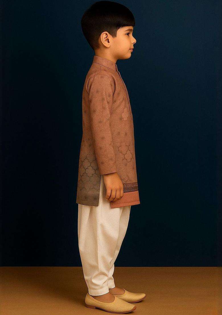 Brown Printed Cotton Kurta Set For Boys - Indya