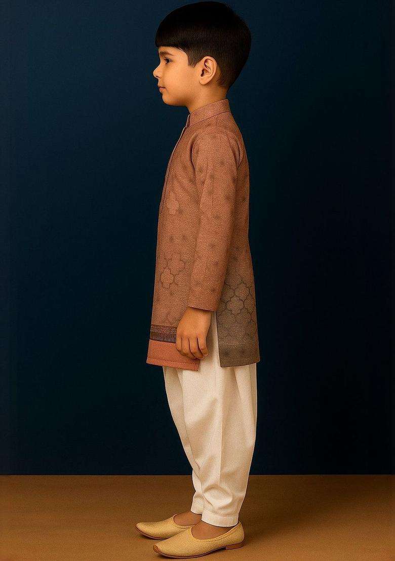 Brown Printed Cotton Kurta Set For Boys - Indya