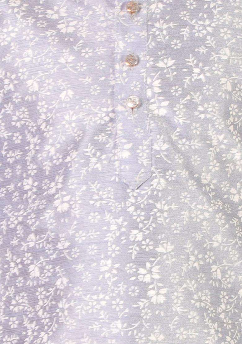 Grey Printed Silk Kurta Set For Boys - Indya