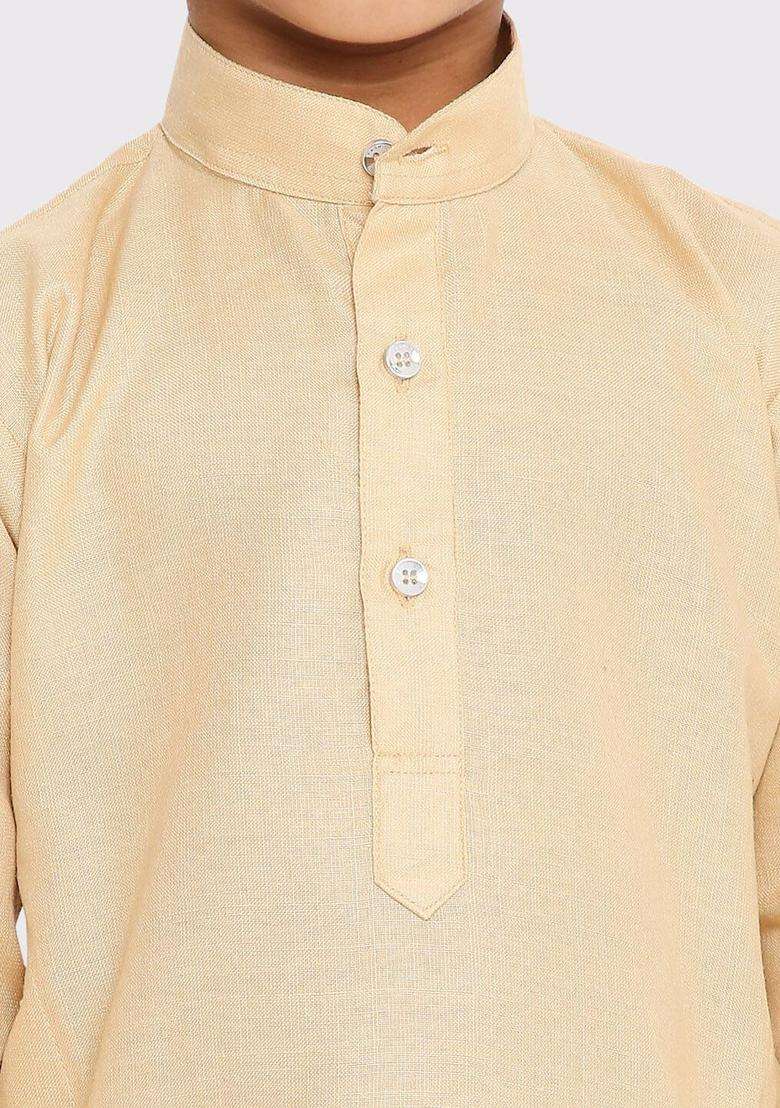Khaki Solid Cotton Kurta Set For Boys - Indya