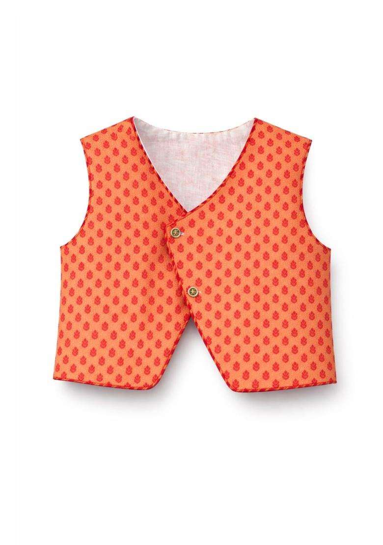 Off White Woven Design Silk Kurta Set For Boys - Indya