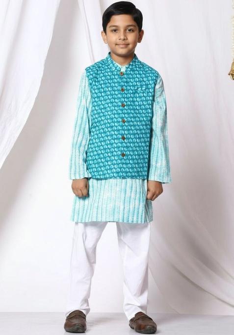 Blue Dyed Cotton Kurta Set For Boys — view on Indya