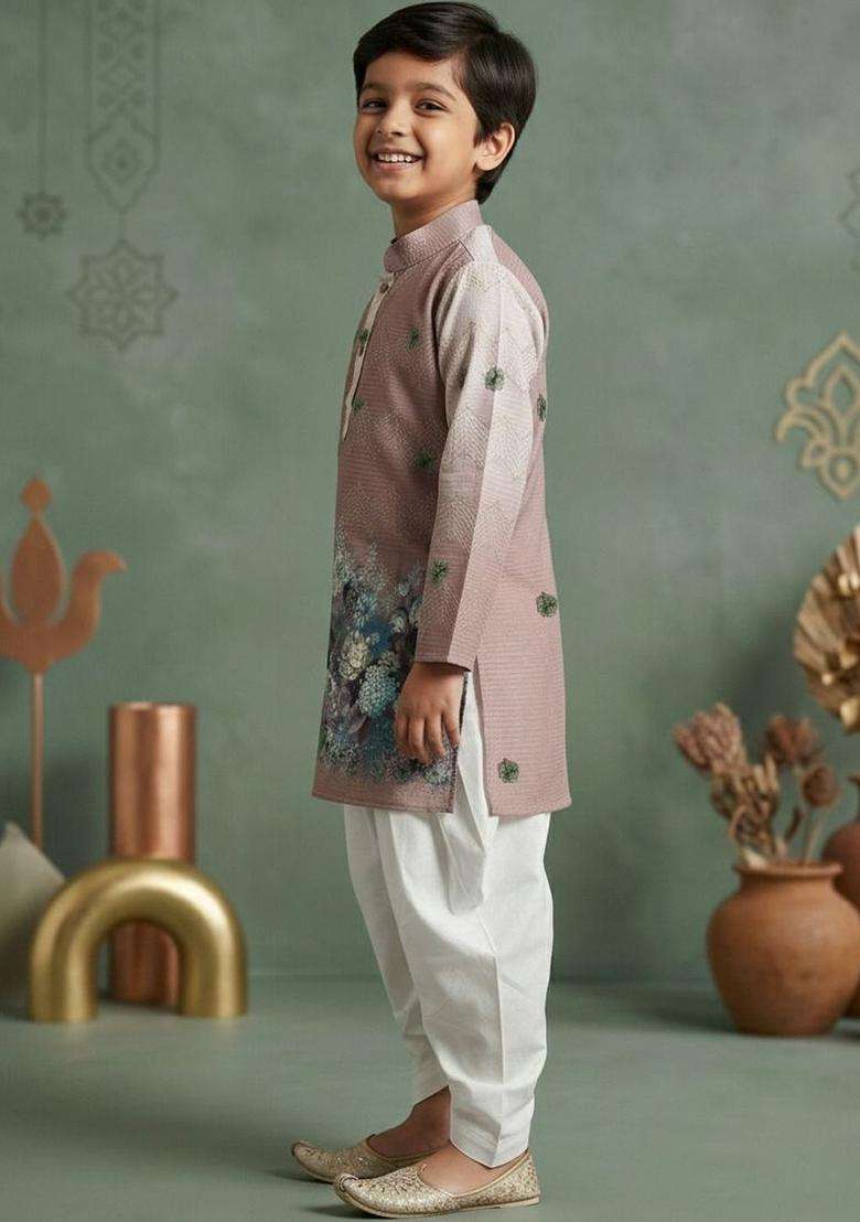 Brown Printed Cotton Kurta Set For Boys - Indya