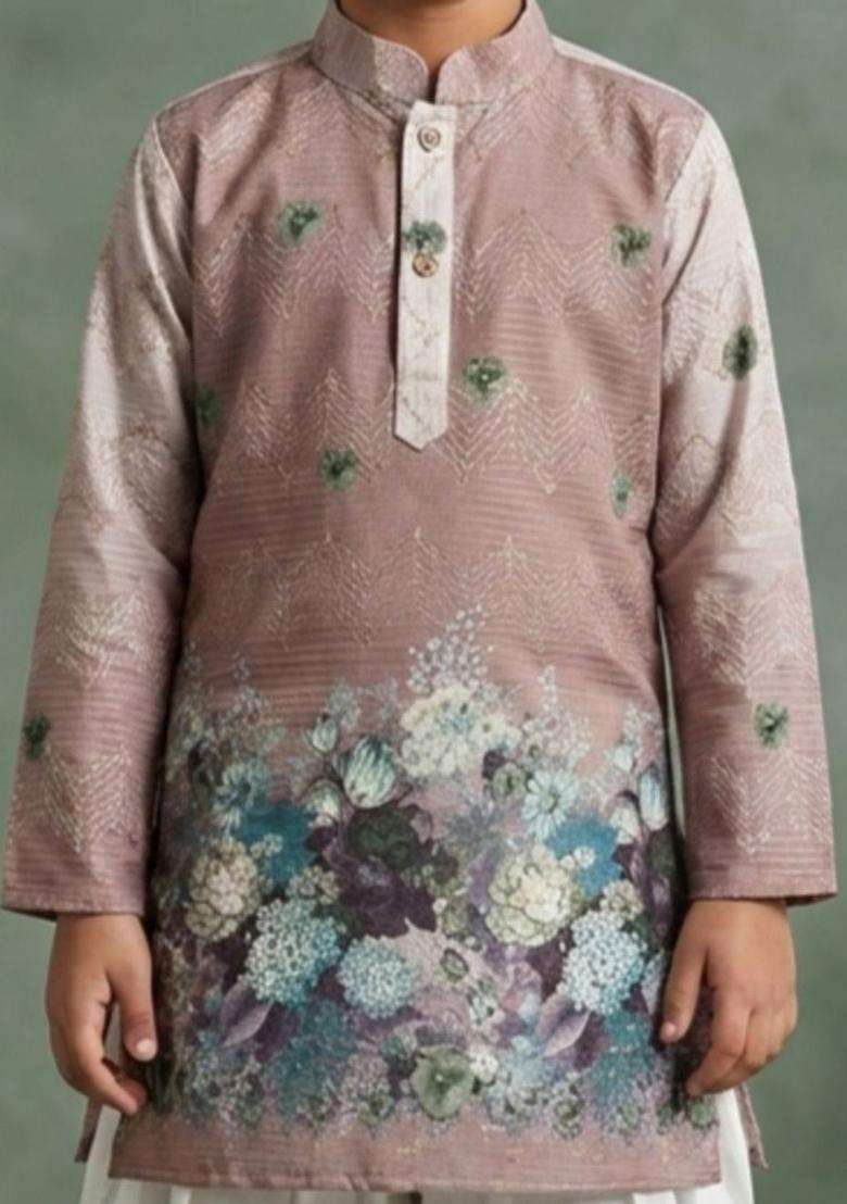 Brown Printed Cotton Kurta Set For Boys - Indya