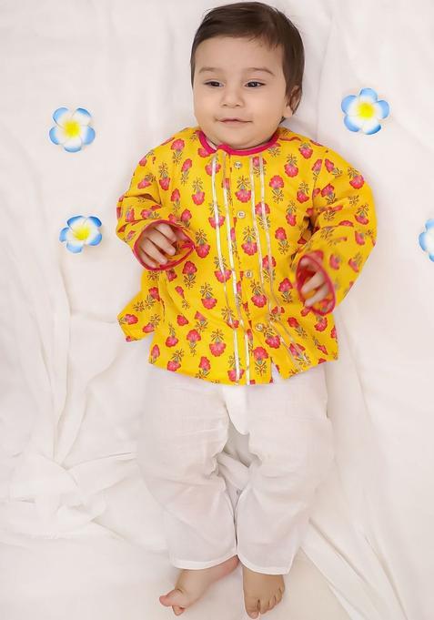 Yellow Printed Cotton Kurta Set For Boys — view on Indya