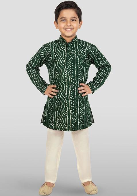 Green Printed Viscose Kurta Set For Boys — view on Indya