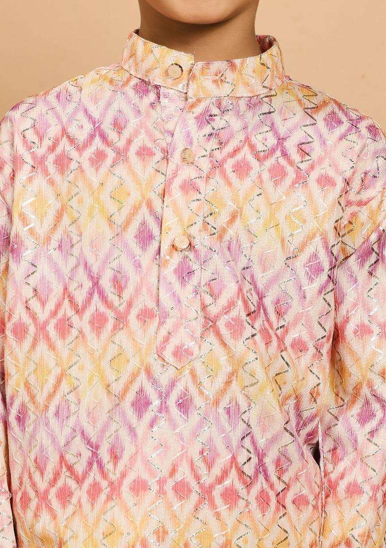 Multi Printed Viscose Kurta Set For Boys - Indya