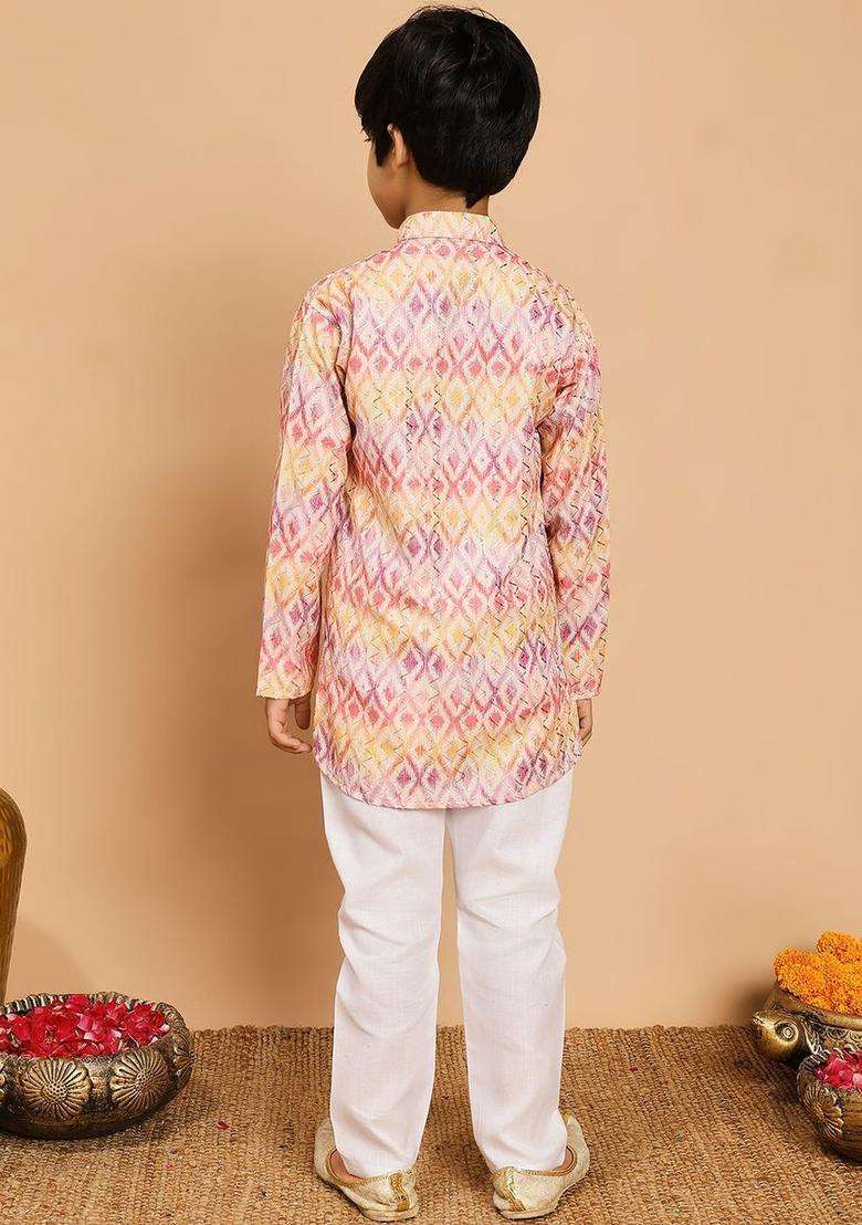 Multi Printed Viscose Kurta Set For Boys - Indya