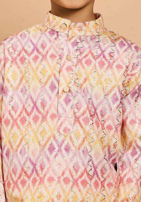 Multi Printed Viscose Kurta Set For Boys