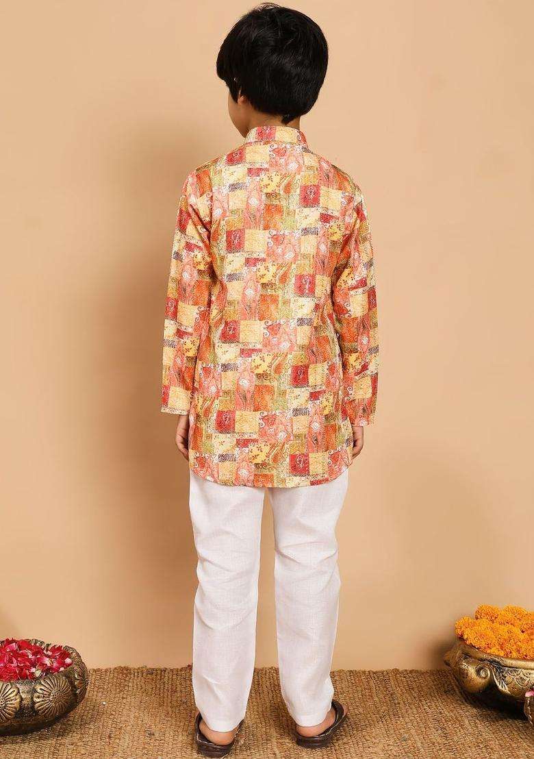 Multi Printed Viscose Kurta Set For Boys - Indya