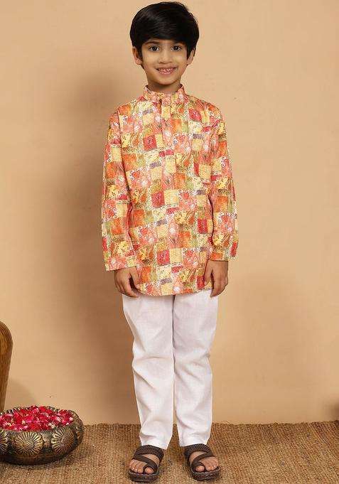 Multi Printed Viscose Kurta Set For Boys