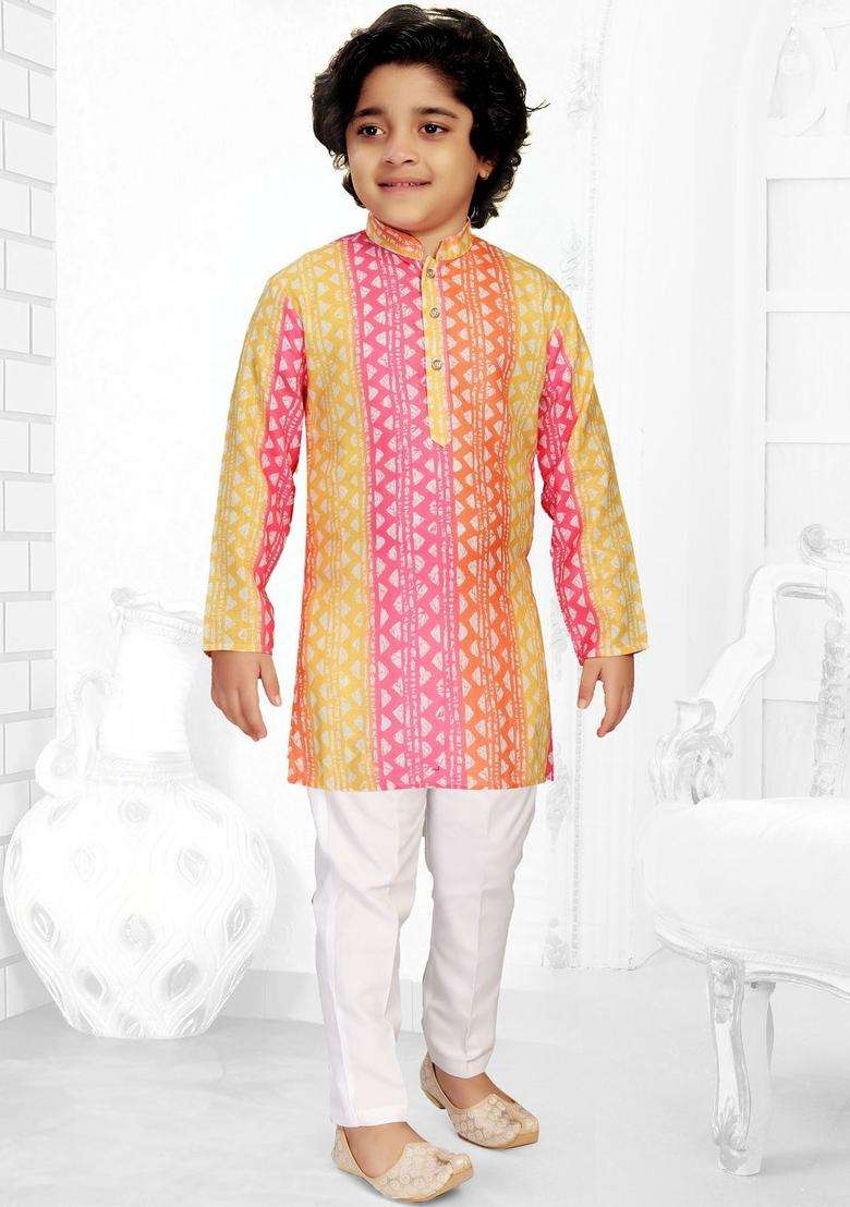 Multi Printed Cotton Kurta Set For Boys - Indya