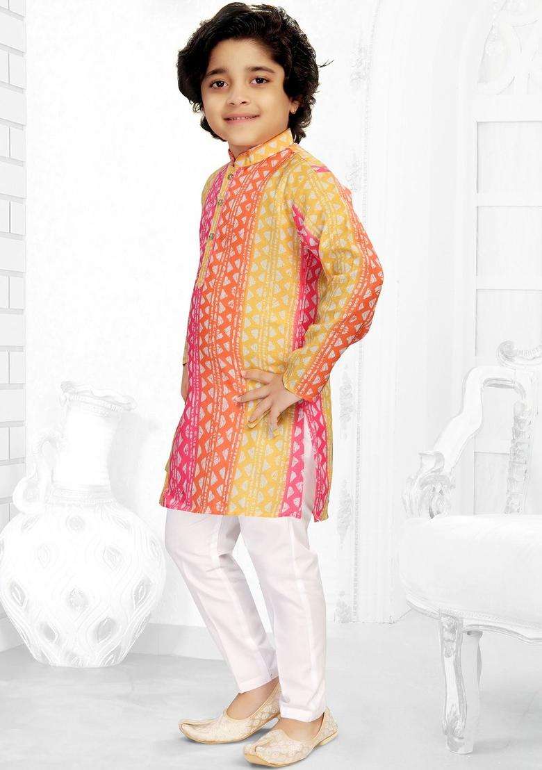 Multi Printed Cotton Kurta Set For Boys - Indya