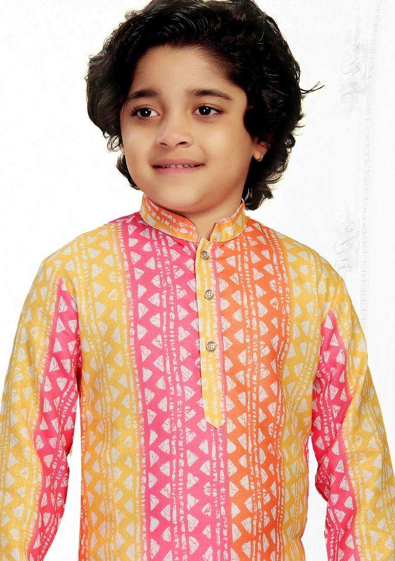 Multi Printed Cotton Kurta Set For Boys - Indya