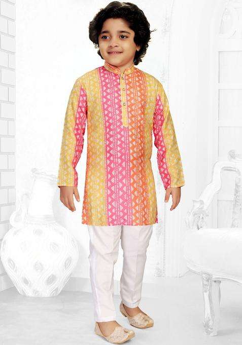 Multi Printed Cotton Kurta Set For Boys