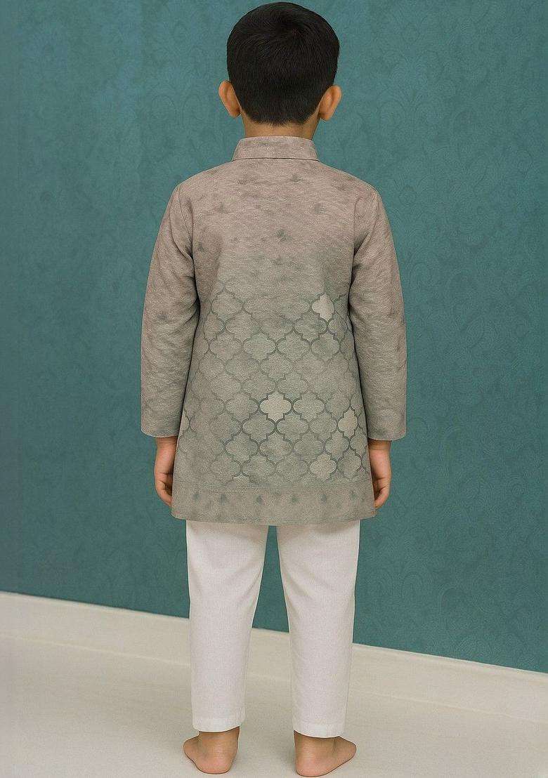 Brown Printed Cotton Kurta Set For Boys - Indya
