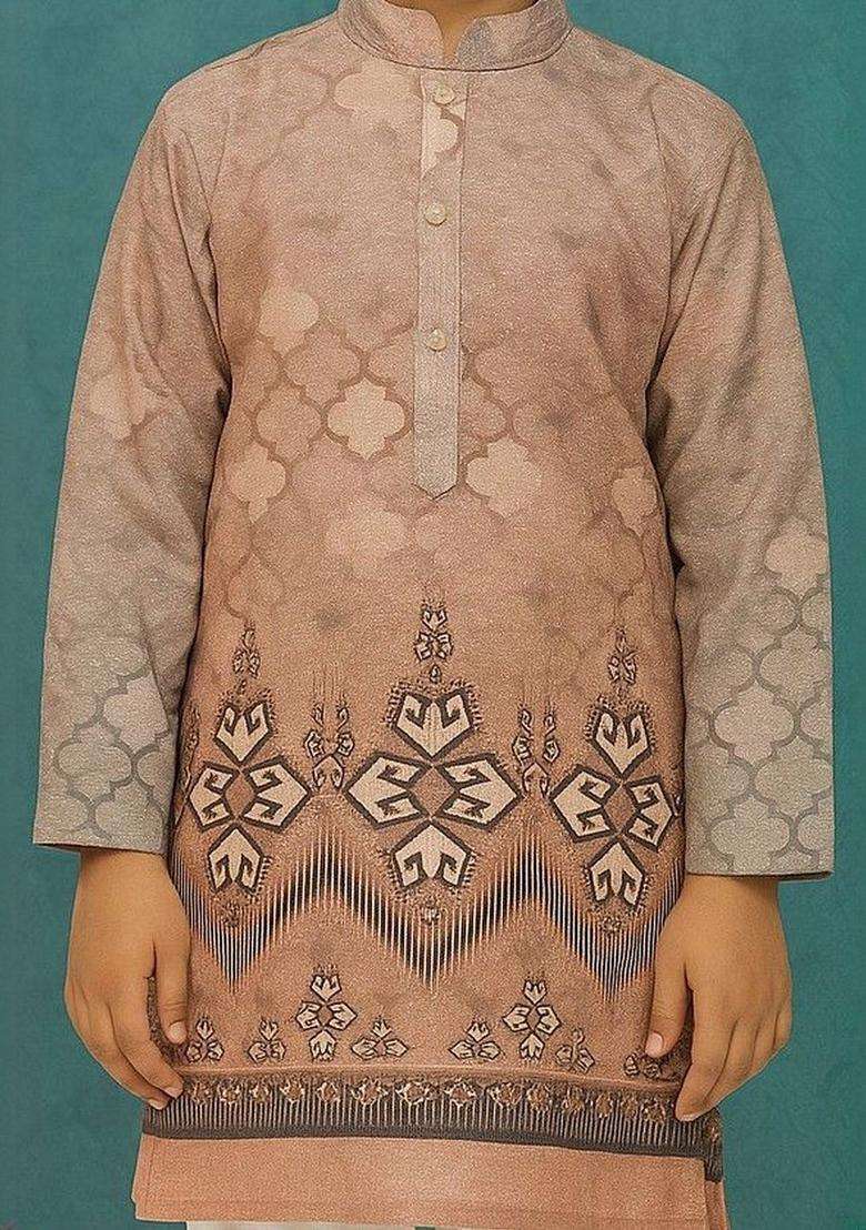 Brown Printed Cotton Kurta Set For Boys - Indya