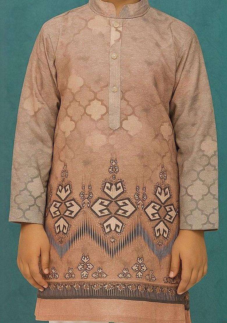 Brown Printed Cotton Kurta Set For Boys - Indya