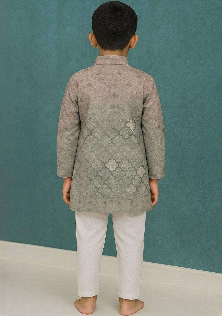 Brown Printed Cotton Kurta Set For Boys - Indya